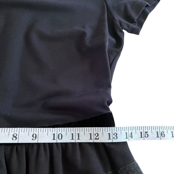 Red Valentino Black Short Sleeve Lace Velvet Trim Scalloped Knee Length Dress L - Picture 11 of 14